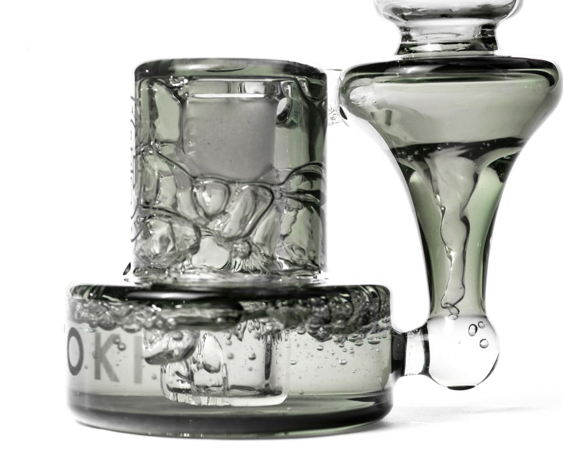 Detailed close-up of Hitoki Saber Recycler Attachment displaying intricate internal glasswork and premium construction.