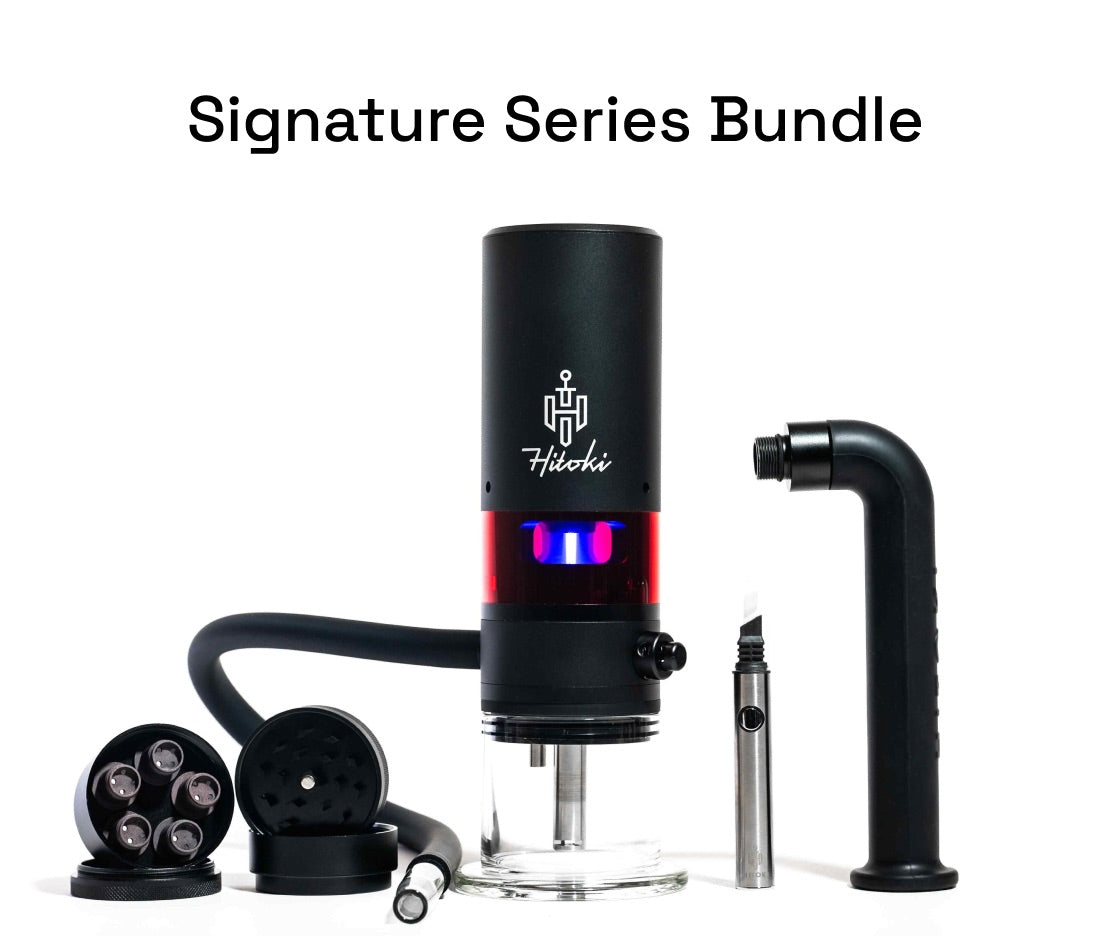 Hitoki Trident V3 Signature Kit with laser device, silicone hose, speed loader, and dab knife infuser.