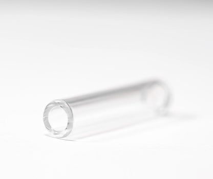 Close-up of Hitoki Saber Bubbler Glass Stem replacement highlighting smooth cylindrical design and durable transparent glass.