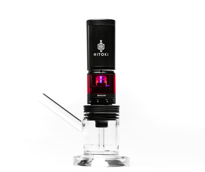 Hitoki Saber Bubbler Kit featuring Saber Base Device with Bubbler Attachment for enhanced filtration and smooth smoking. High-tech laser combustion device designed for a cooler, more flavorful smoke.