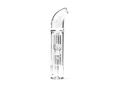 Close-up of Hitoki spill-resistant glass bubbler from the Saber Portable Attachment, clear craftsmanship and quality.