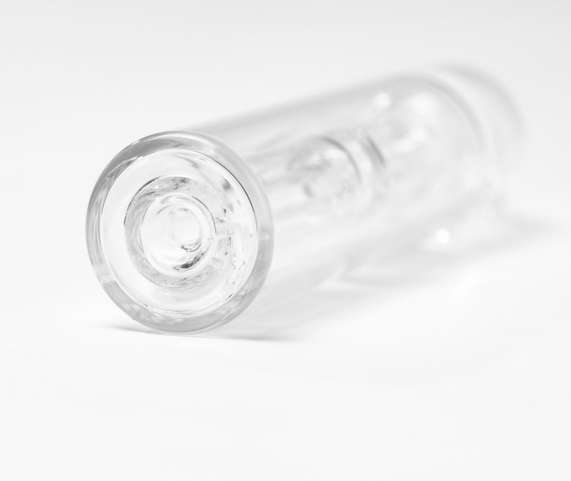 Close-up of Hitoki Saber Portable Hydro Tube replacement part showcasing smooth glass base and durable transparent finish.
