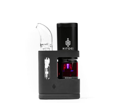 Hitoki Saber Portable Kit featuring Saber Base Device with Portable Attachment for on-the-go convenience. High-tech laser combustion device designed for compact, efficient, and smooth smoking.