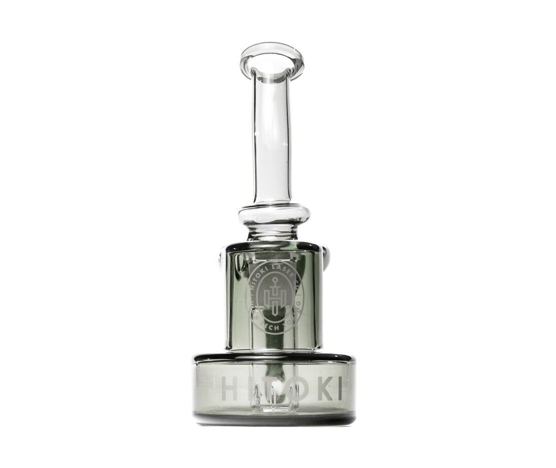 Full view of Hitoki Saber Recycler Attachment highlighting sleek borosilicate glass structure and balanced proportions.